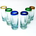Blue & Green & Amber Rim 2 oz Tequila Shot Glasses (set of 6)